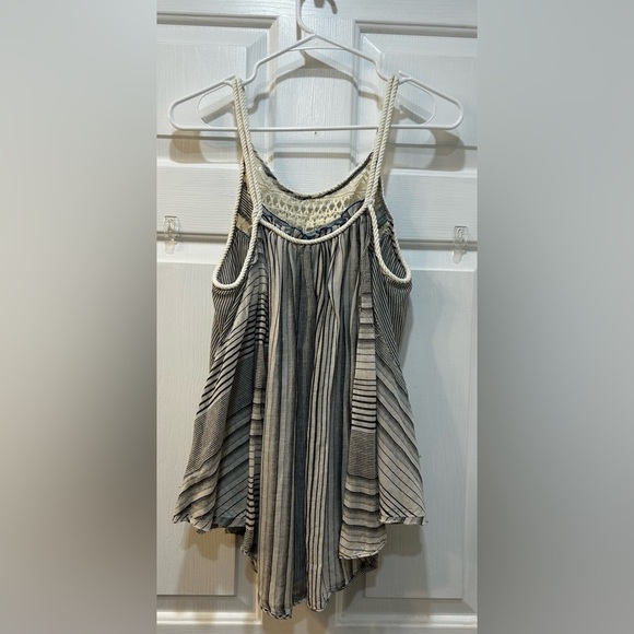 Free People M Blue Work Wearin It Handkerchief Rope Trim Stripe Tank Boho Hippie - Picture 2 of 8